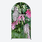 Lofaris Tribal Green Pink Monstera Birthday Arch Backdrop